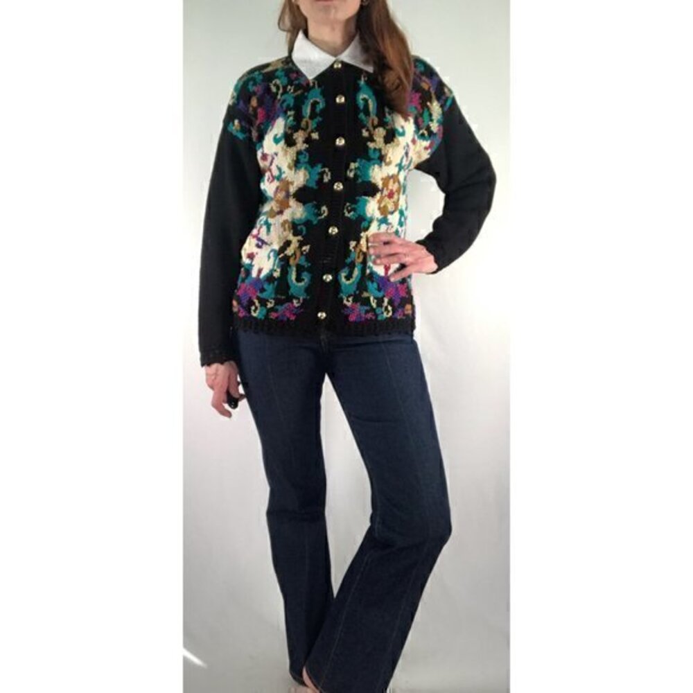 80's Vintage "Casual Corner" Multicolor Floral Cardigan